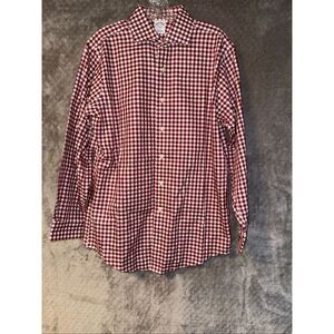 Brooks Brothers 15.5 Red Gingham Button Up No Iron 100% Cotton Slim Fit #768